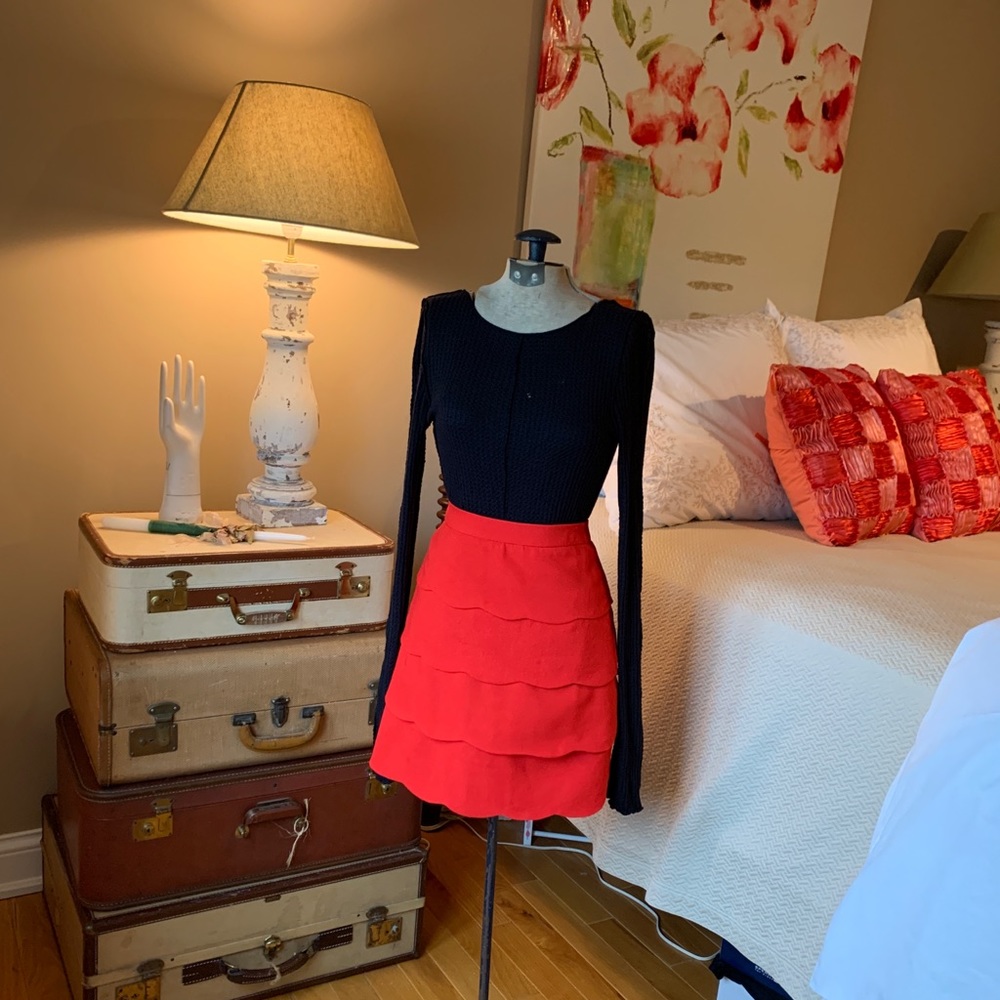 Easley, Red Scalloped Mini Skirt